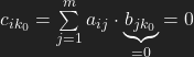 c_{ik_0} = \sum\limits_{j=1}^m a_{ij} \cdot \underbrace{b_{jk_0}}_{=0} = 0
