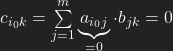 c_{i_0k} = \sum\limits_{j=1}^m \underbrace{a_{i_0j}}_{=0} \cdot b_{jk} = 0